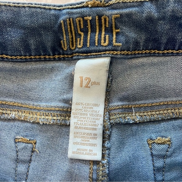 girls justice size 12 plus jean shorts 8.5in inseam summer cuffed hem med wash - Picture 3 of 7
